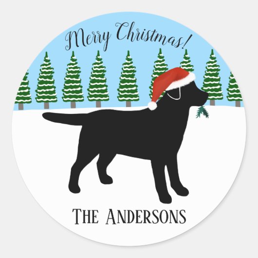 Kerstmis Zwart Labrador Santa Hat Ronde Sticker (Voorkant)