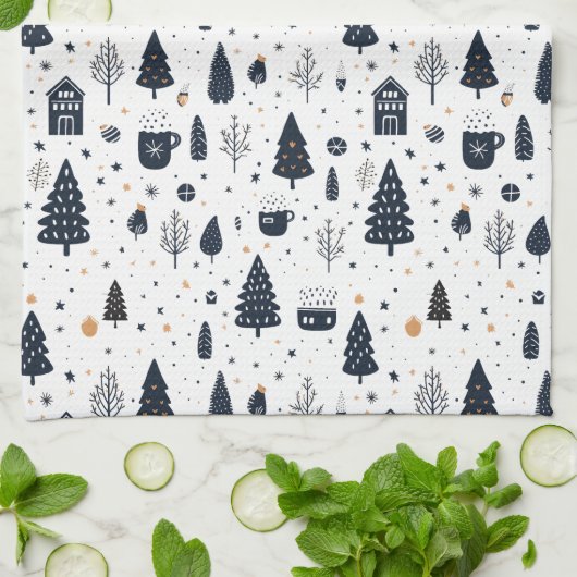 Kerstmis Zwart Neutraal Moderne Minimale Vakantie Theedoek (Gevouwen)