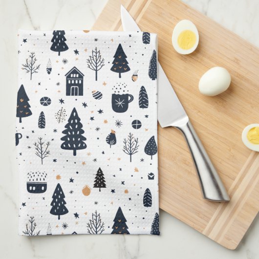 Kerstmis Zwart Neutraal Moderne Minimale Vakantie Theedoek (Quarter Fold)