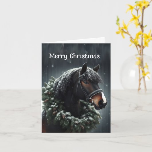 Kerstmis zwart paard krans kaart (Gele Bloem)