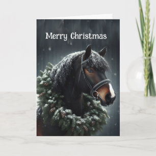 Kerstmis zwart paard krans kaart