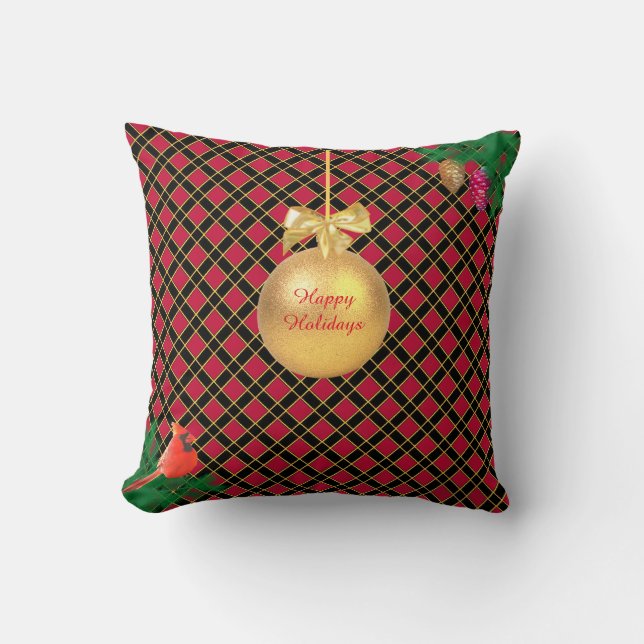 Kerstmis Zwart & Rood Kussen (Voorkant)