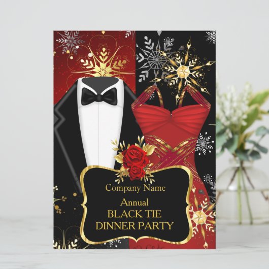 Kerstmis Zwart Tuxedo Dinner Party Rood Smoking Kaart (Staand voorkant)