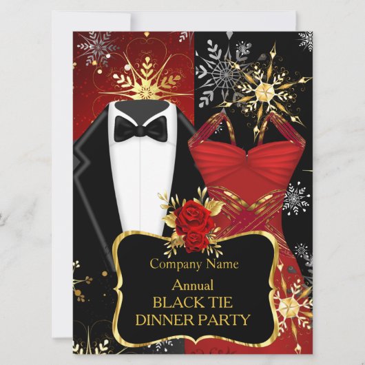 Kerstmis Zwart Tuxedo Dinner Party Rood Smoking Kaart (Voorkant)
