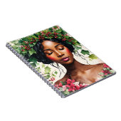 Kerstmis Zwart Vrouw Holly en Poinsettia Kunst Notitieboek (Rechterzijde)