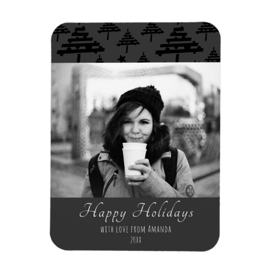 Kerstmis Zwart Wit Aangepaste Vakantie Fotokaart Magneet (Verticaal)