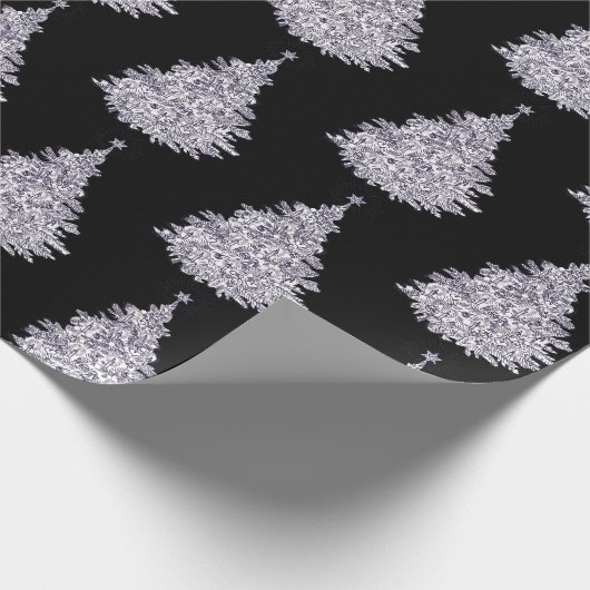 Kerstmis Zwart & Wit Boom Inpakpapier (Hoek)