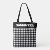 Kerstmis Zwart & Wit Buffalo Plaid Aangepaste Naam Tote Bag (Achterkant)