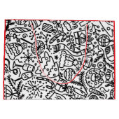 KERSTMIS ZWART-WIT DOODLE PATROON CADEAUZAK GROOT CADEAUZAKJE (Achterkant)