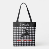 Kerstmis Zwart & Wit Geruit Rendier Aangepaste Naa Tote Bag (Achterkant)