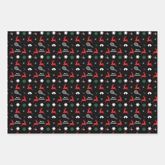 🎾 kerstmis, zwart-wit patroon inpakpapier vel (Voorkant 3)