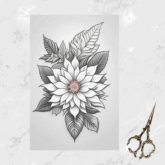 Kerstmis Zwart Wit Poinsettia Lijn Tekening Tissuepapier