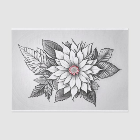 Kerstmis Zwart Wit Poinsettia Lijn Tekening Tissuepapier (Voorkant)