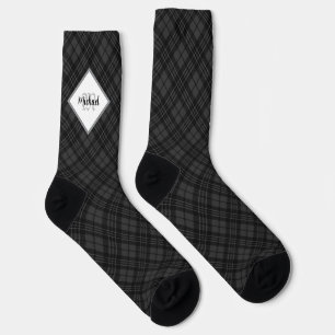 Kerstmis Zwart wit tartan Personaliseer Monogram Sokken
