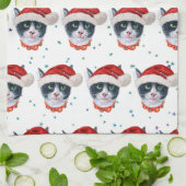Kerstmis Zwart-Witte Kat Aquarel Theedoek (Gevouwen)