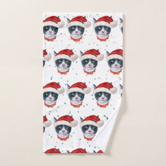 Kerstmis Zwart-Witte Kat Waterverf Handdoek
