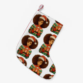 Kerstmis Zwarte Afro Meisje Kerstman Hoed Afrikaan Kleine Kerstsok (Voorkant (Hangend))