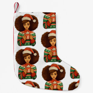 Kerstmis Zwarte Afro Meisje Xmas Kerstman Hoed Afr Kleine Kerstsok