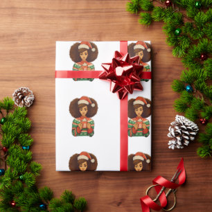 Kerstmis Zwarte Afro Meisje Xmas Santa Hoed Afrika Cadeaupapier