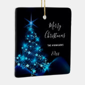 Kerstmis zwarte blauwe schitterende boom familiena keramisch ornament (Rechts)