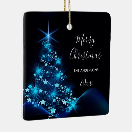 Kerstmis zwarte blauwe schitterende boom familiena keramisch ornament (Rechts)