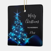 Kerstmis zwarte blauwe schitterende boom familiena keramisch ornament (Links)