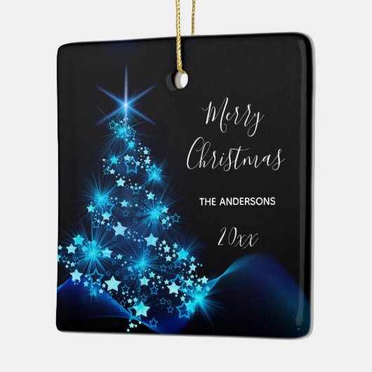 Kerstmis zwarte blauwe schitterende boom familiena keramisch ornament (Links)