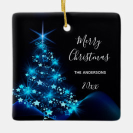 Kerstmis zwarte blauwe schitterende boom familiena keramisch ornament