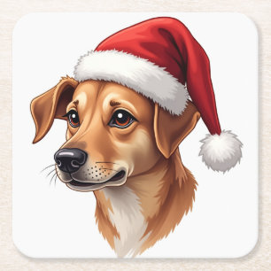 Kerstmis Zwarte Bruine Hond in Kerstman Hoed Kartonnen Onderzetters