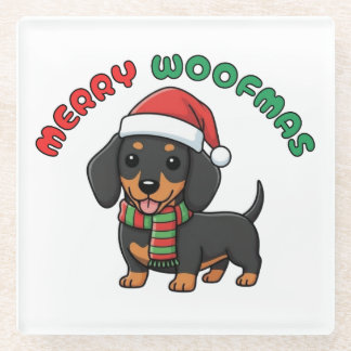 Kerstmis Zwarte Dachshund Onderzetter: Prettig Woe Glazen Onderzetter