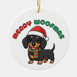 Kerstmis Zwarte Dachshund Ornament: Prettig Woefma Keramisch Ornament