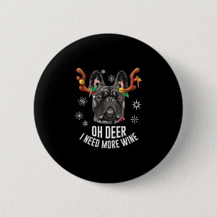 Kerstmis Zwarte Franse Bulldog Herten Geweien Wijn Ronde Button 5,7 Cm