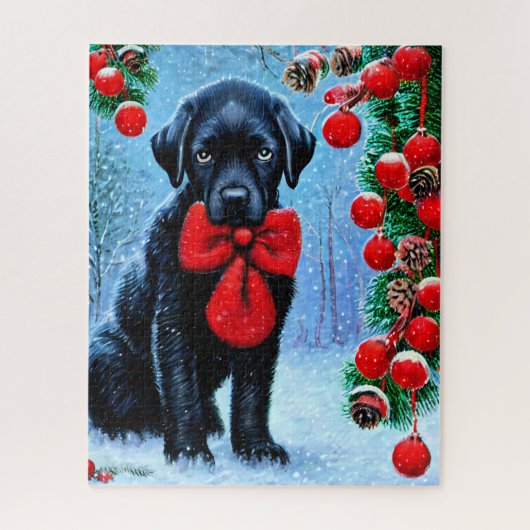 Kerstmis zwarte hond puzzel legpuzzel (Verticaal)