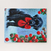 Kerstmis zwarte hond puzzel legpuzzel (Horizontaal)
