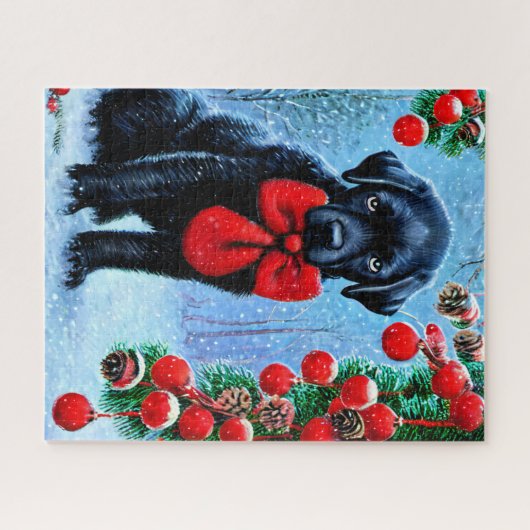 Kerstmis zwarte hond puzzel legpuzzel (Horizontaal)
