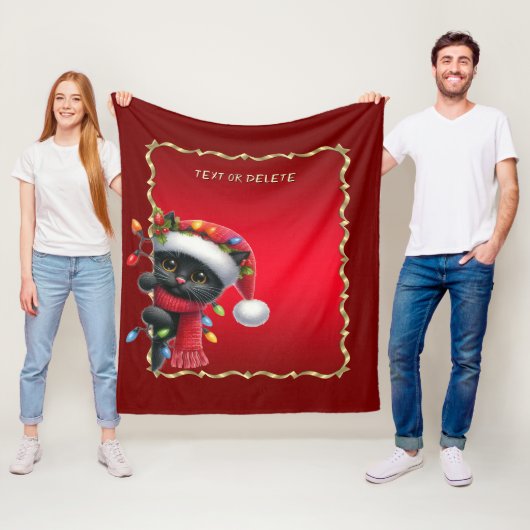 Kerstmis Zwarte Kat Fleece Deken (In situ)