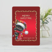 Kerstmis Zwarte Kat Kerstkaart (Staand voorkant)