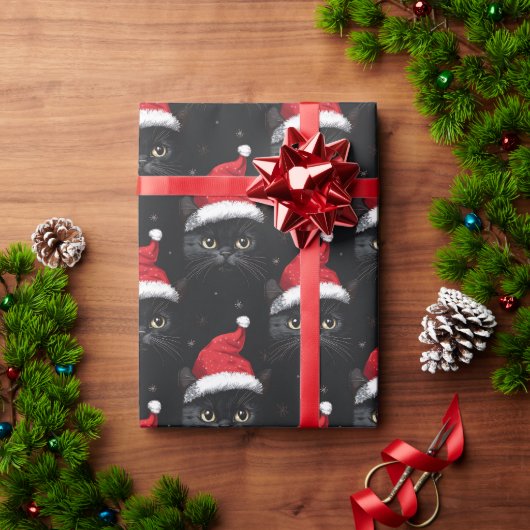 Kerstmis Zwarte Kat Kerstman Grappig Cadeaupapier (Feestdagen Geschenken)