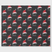 Kerstmis Zwarte Kat Kerstman Grappig Cadeaupapier (Vlak)