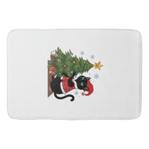 Kerstmis Zwarte Kat Kerstman Hoed Boom Muis Badmat
