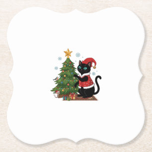 Kerstmis Zwarte Kat Kerstman Hoed Boom Muis Kartonnen Onderzetters