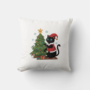Kerstmis Zwarte Kat Kerstman Hoed Boom Muis Kussen