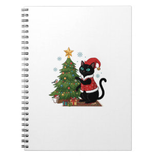 Kerstmis Zwarte Kat Kerstman Hoed Boom Muis Notitieboek