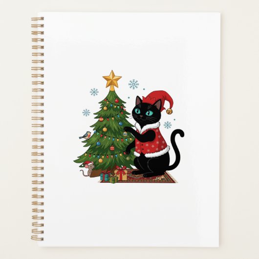Kerstmis Zwarte Kat Kerstman Hoed Boom Muis Planner (Voorkant)