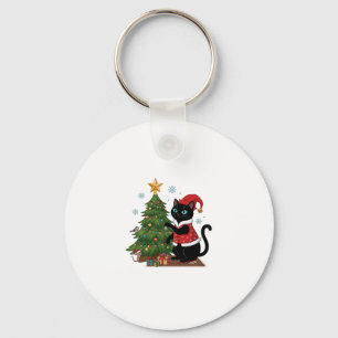 Kerstmis Zwarte Kat Kerstman Hoed Boom Muis Sleutelhanger