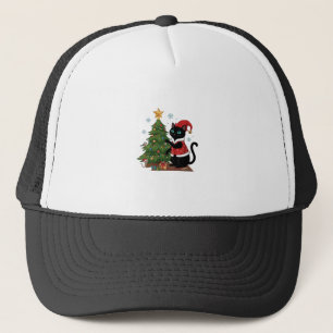 Kerstmis Zwarte Kat Kerstman Hoed Boom Muis Trucker Pet