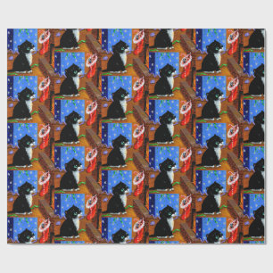 Kerstmis Zwarte Kat Kunst Schilderij Cadeaupapier