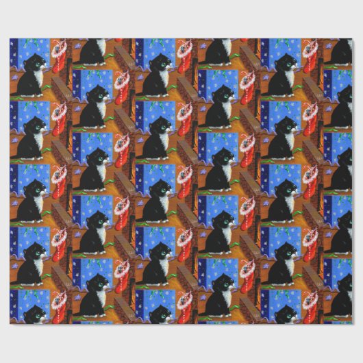 Kerstmis Zwarte Kat Kunst Schilderij Cadeaupapier (Vlak)