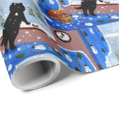 Kerstmis Zwarte Kat Kunst Schilderij Cadeaupapier (Rol Hoek)