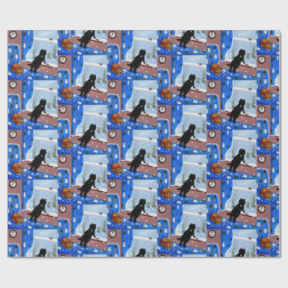 Kerstmis Zwarte Kat Kunst Schilderij Cadeaupapier